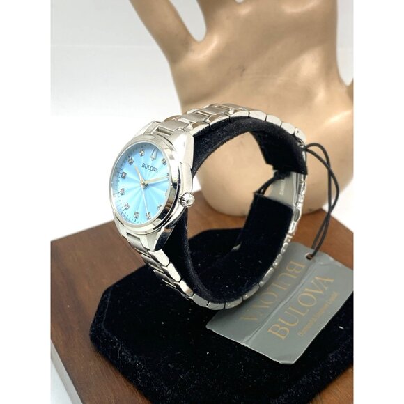 Bulova Women's Watch 96P250 Sutton Quartz Blue Dial Diamond Silver Steel 28mm - Picture 2 of 13